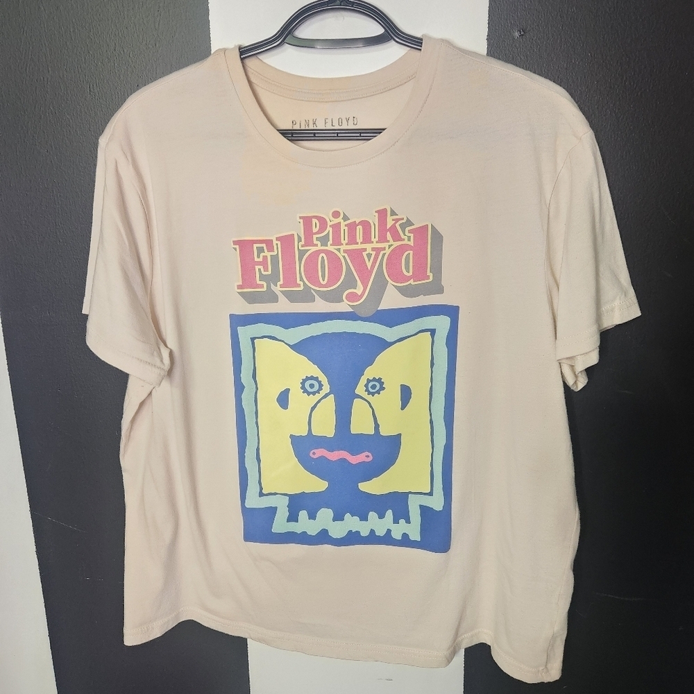 Pink Floyd Beige Short Sleeve Tee with Blue, Yellow and Pink Graphic
